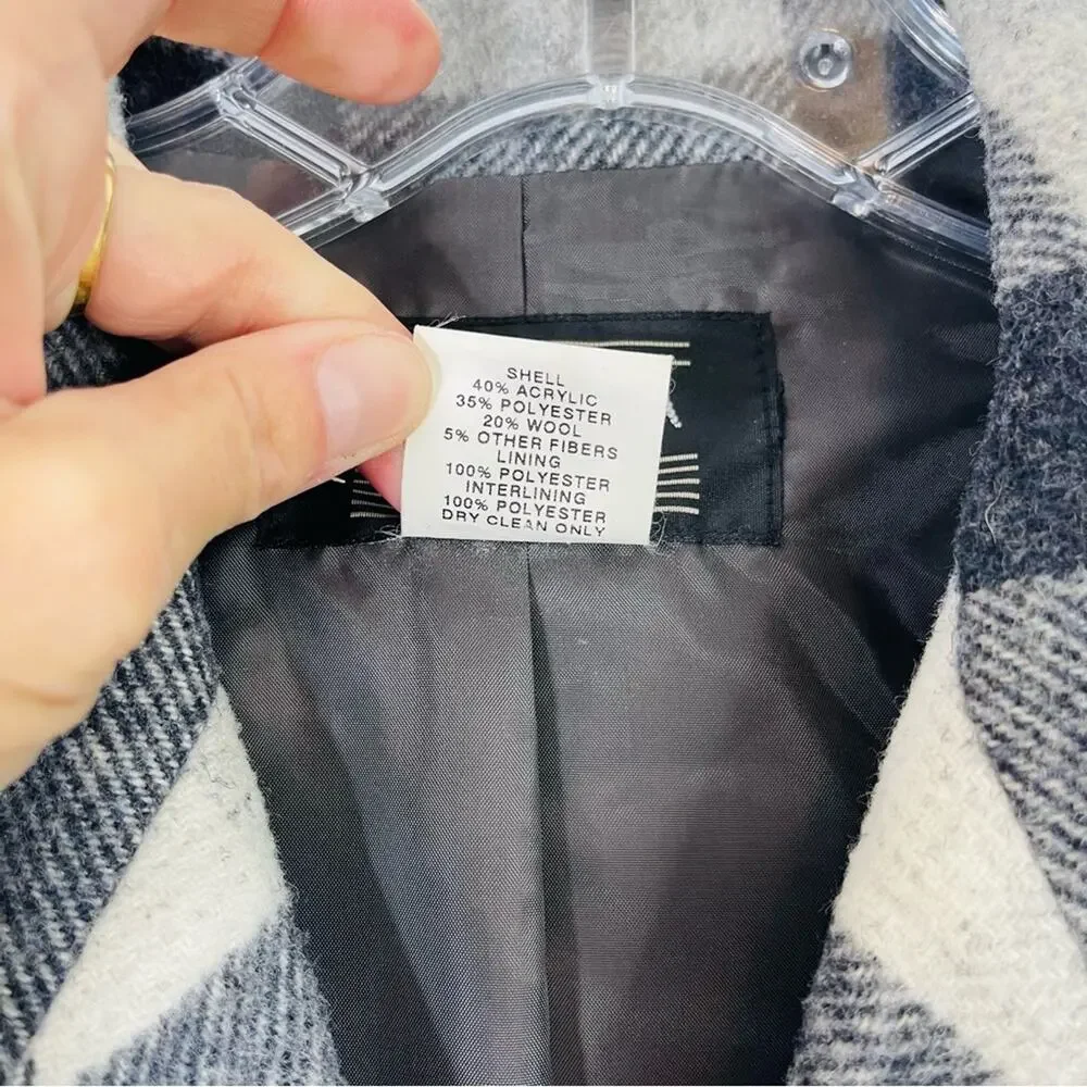 Formula grey white wool plaid button barn chore coat preppy jacket 12